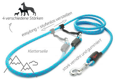 EASYLONG Hundeleine - M - 3m - blau und braun